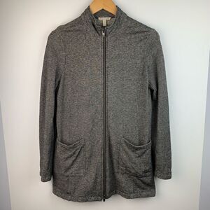 Eileen Fisher Hemp/Organic Cotton Micro Stripe Double Zip Jacket Sweater xsmall